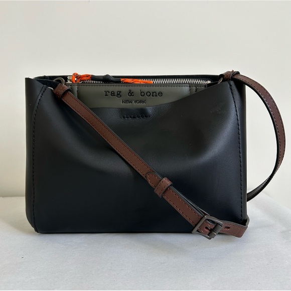 New Rag Bone Passenger Crossbody Bag Leather Black Olive Night